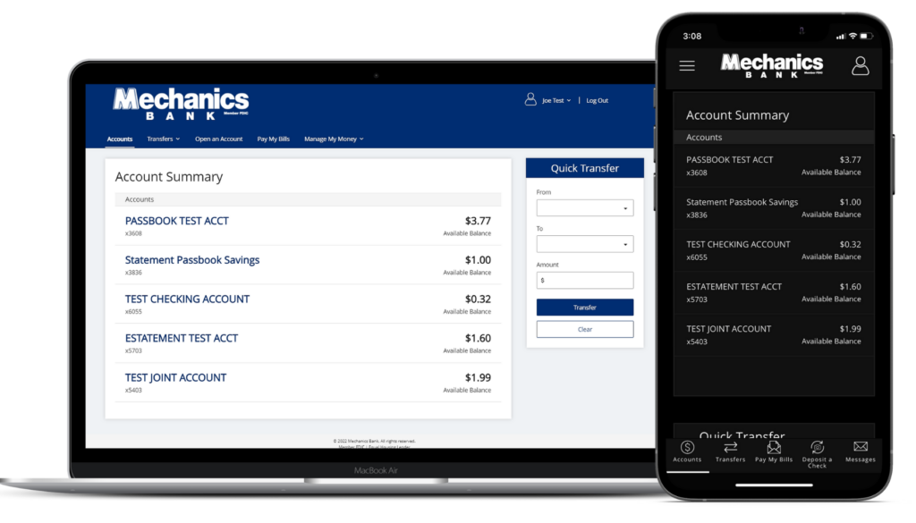 Online Banking Update Mechanics Bank